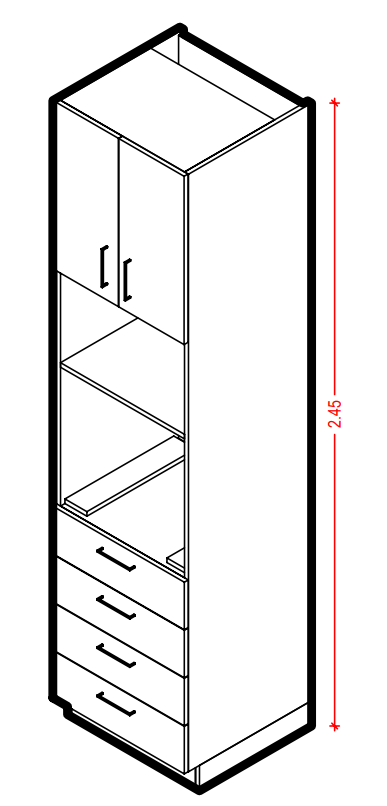 Plano de Mueble Horno 60×235 cm con 4 cajones y telescopica 450mm amueble.cl